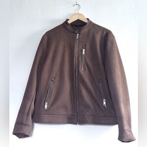 Brown Faux Suede Moto Jacket Café Racer Style L
